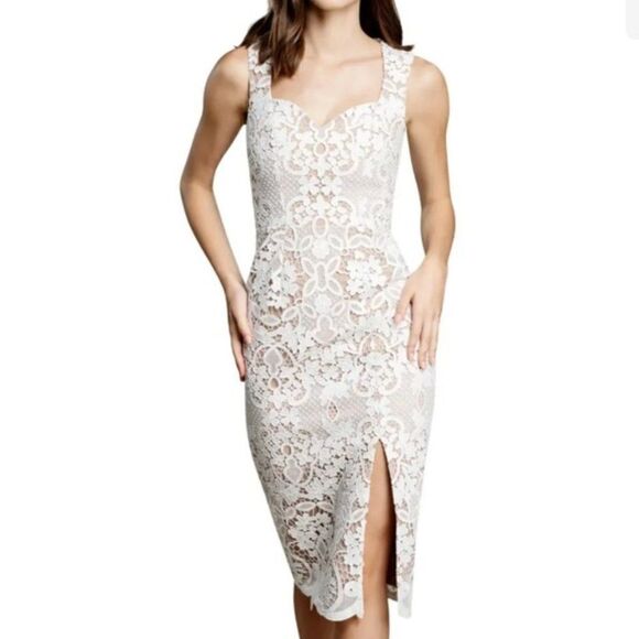NWT Dress the Population Jayleen Lace Sheath Midi Dress in Off White Size Small - Picture 5 of 14